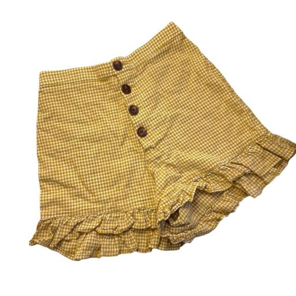 high waisted button up gingham shorts